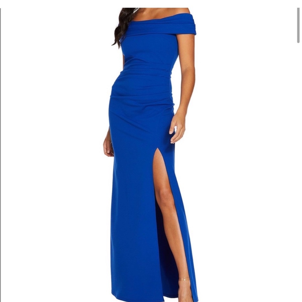 Formal Dress Wedding Guest Off Shoulder Royal Blue maxi gown Sz 4 Quiz Gown